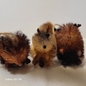 3 Christmas Ornaments Woodland Bottle Brush 2 Beavers 1 Squirrel